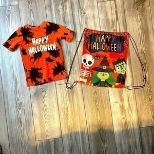 Kid’s Halloween Shirt Size Extra Small & Drawstring Candy Bag/Backpack